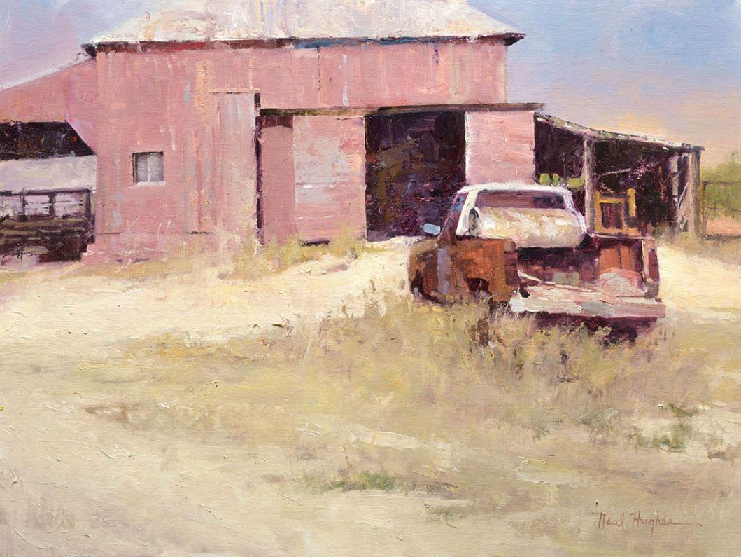 Trucks Mims, paysage de campagne américain réaliste original - Réalisme Painting par Neal Hughes