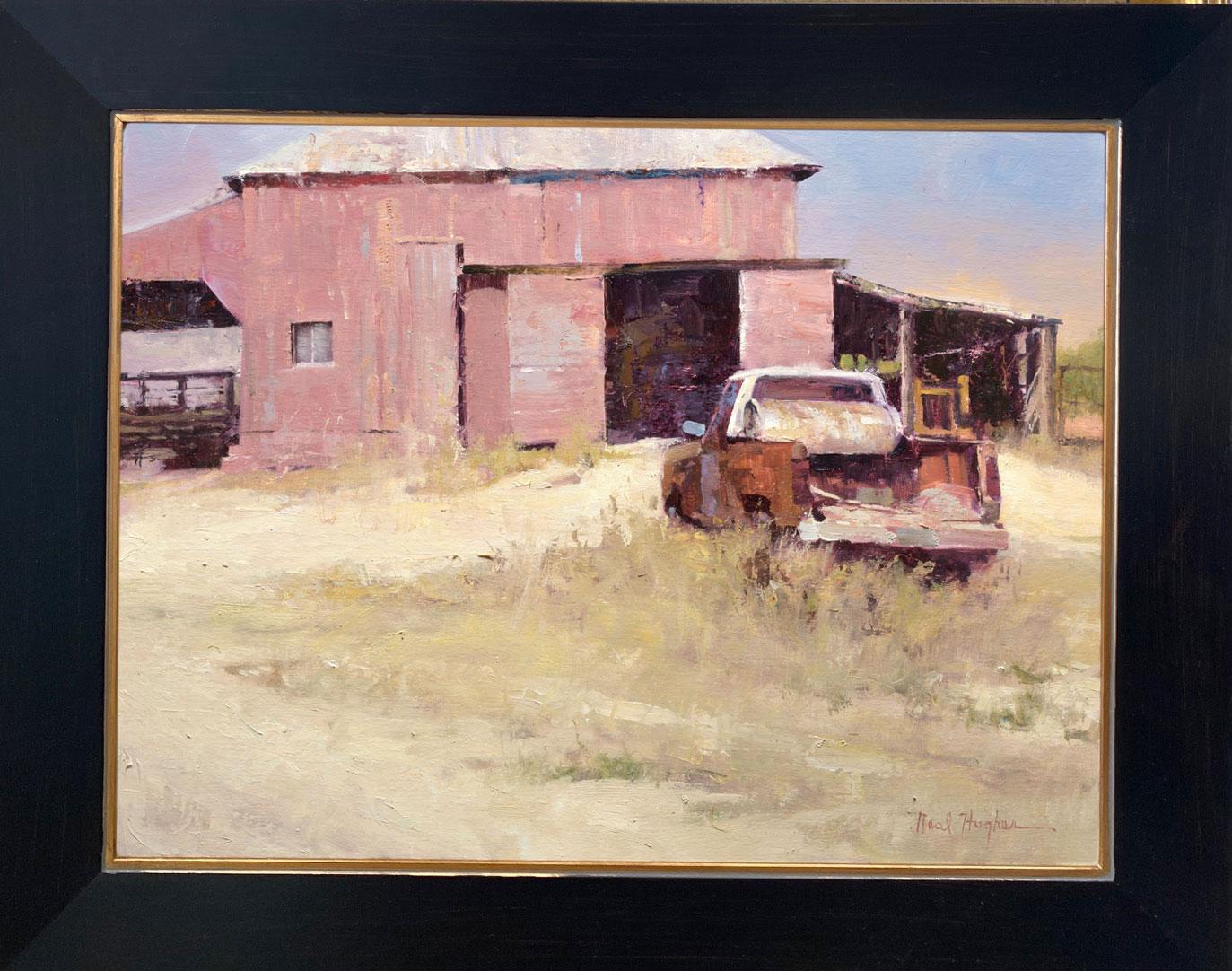 Trucks Mims, paysage de campagne américain réaliste original - Painting de Neal Hughes