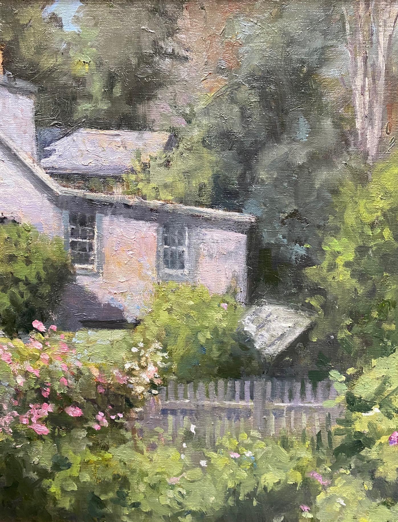 Monhegan Cottage, Maine, original marine landscape oil painting - Impressionist Painting by Neal Hughes