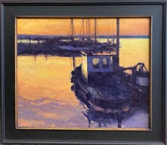 Used Sunrise Tug, original realist impressionist nocturnal marine landscape