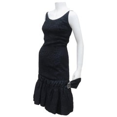 Neal of California C.1960 Robe de cocktail en jacquard noir avec ourlet à volants