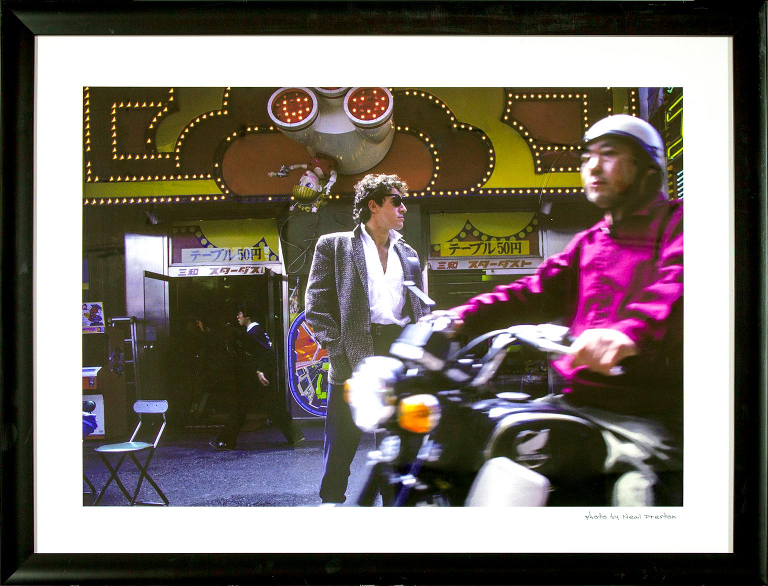 "Bruce Springsteen" framed color photograph by Neal Preston. Image size: 24 x 34 inches. Photo by Neal Preston hand written on front lower right. This photograph was previously displayed in a guest room of the original Hard Rock Hotel and Casino in