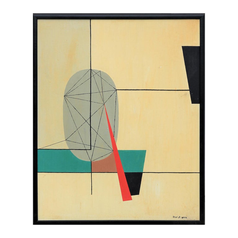 Neal Rogers Cream, Teal and Red Abstract Geometric Landscape in the
