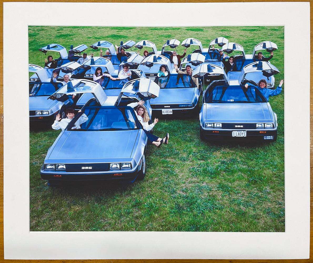 Delorean Club - Ritratto di gruppo a colori, Auto d'epoca, Sci-Fi - Photograph di Neal Slavin