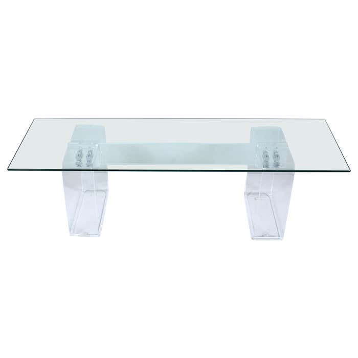 Lucite Table Translucent Neal Small Clear Lucite Block Coffee Table with Glass Top, 1970's For ...
