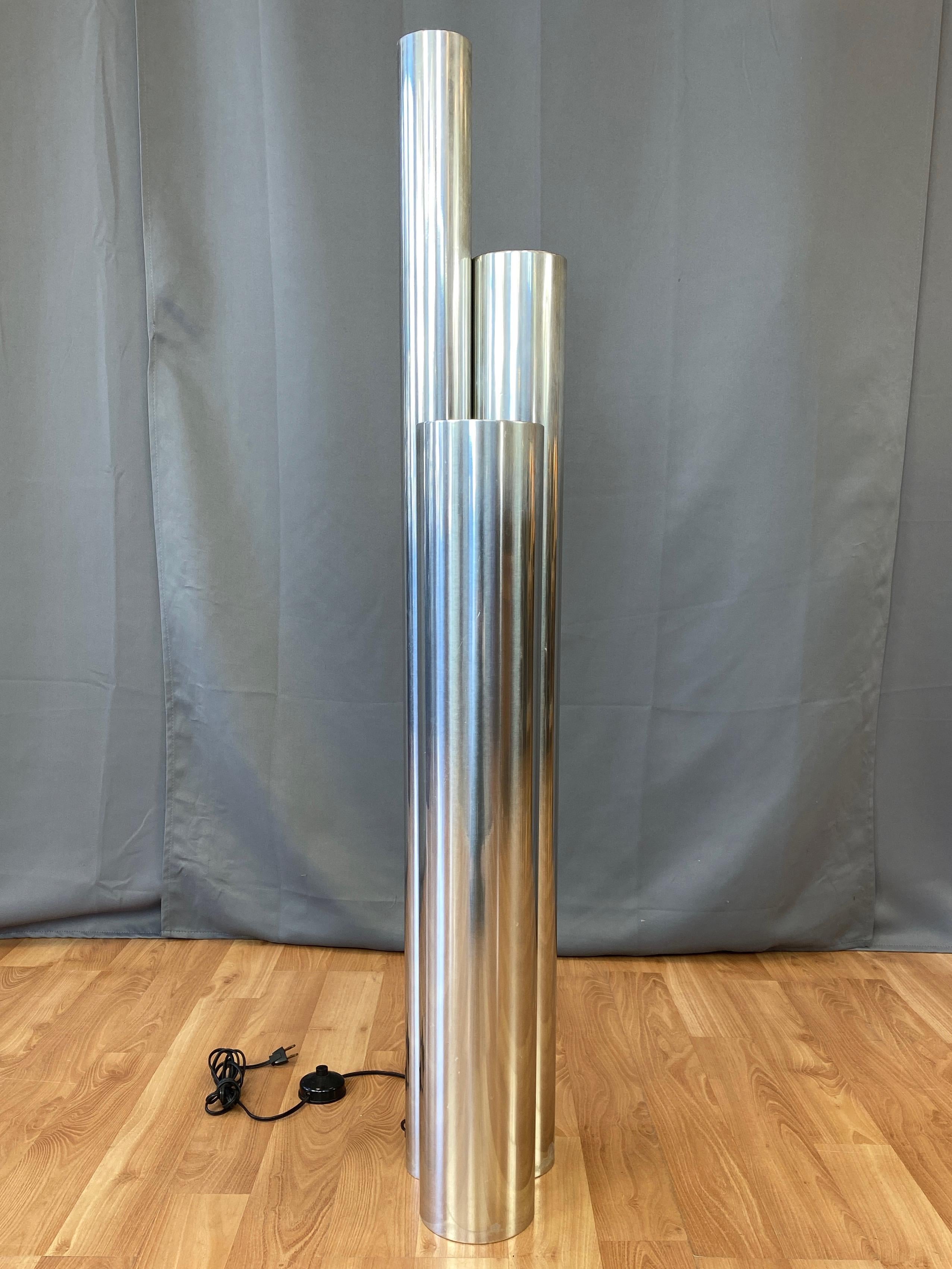 Mid-Century Modern Neal Small for Koch & Lowy Tubular Polished Aluminum Floor Lamp, 1970s