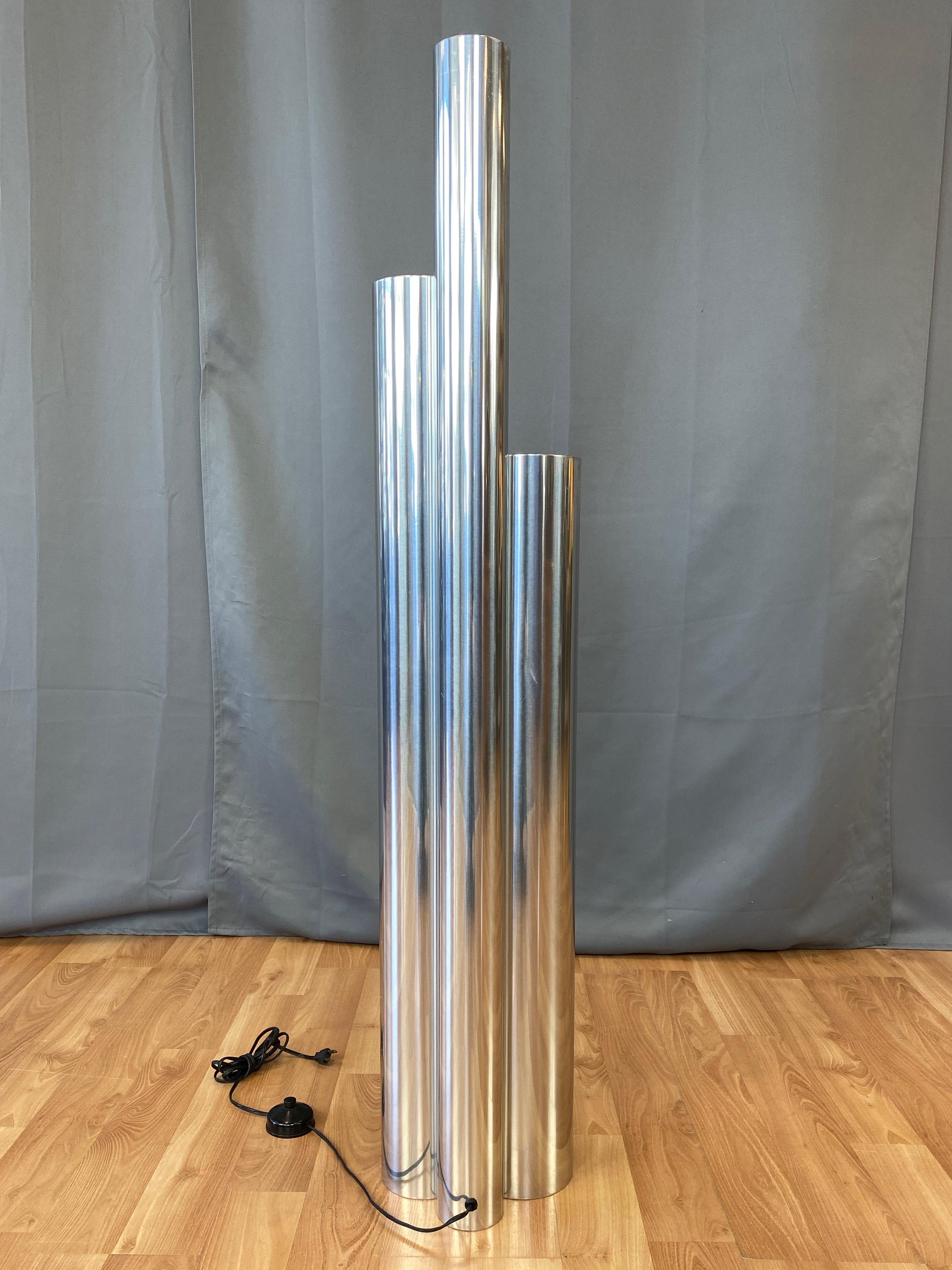 American Neal Small for Koch & Lowy Tubular Polished Aluminum Floor Lamp, 1970s