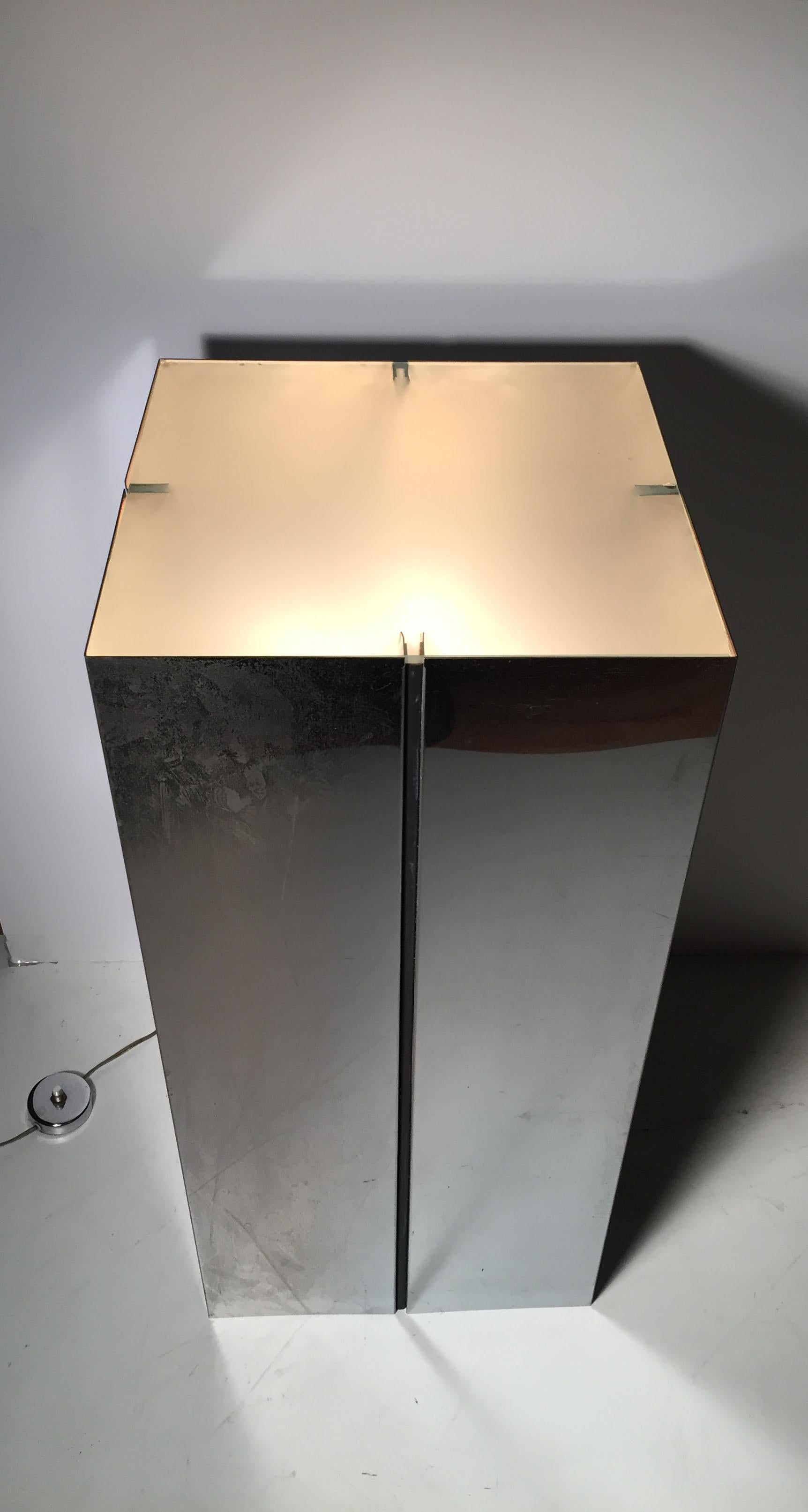 Metal Neal Small Illuminated Light Pedestal Table Stand for Kovacs For Sale