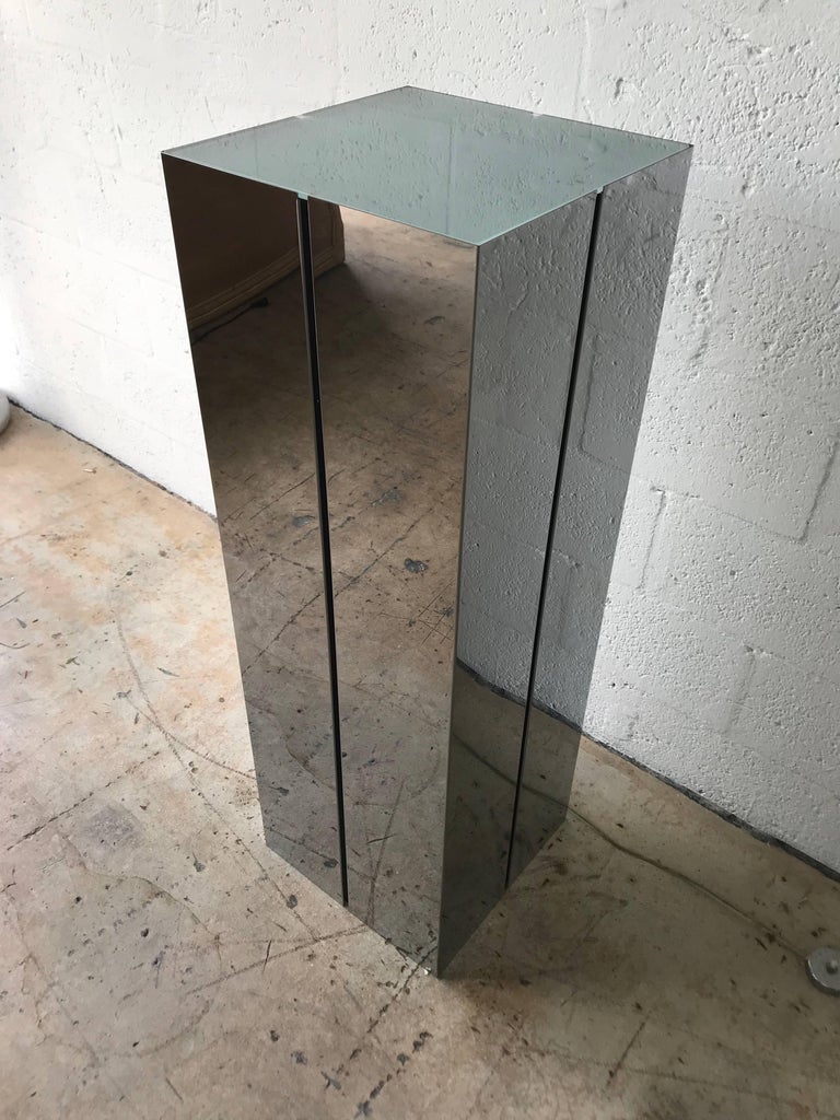 Neal Small Illuminated Steel And Gl Pedestal Stand Or Lamp For Mid Century Modern Neal Small Illuminated Steel And Gl Pedestal Stand Or Lamp For