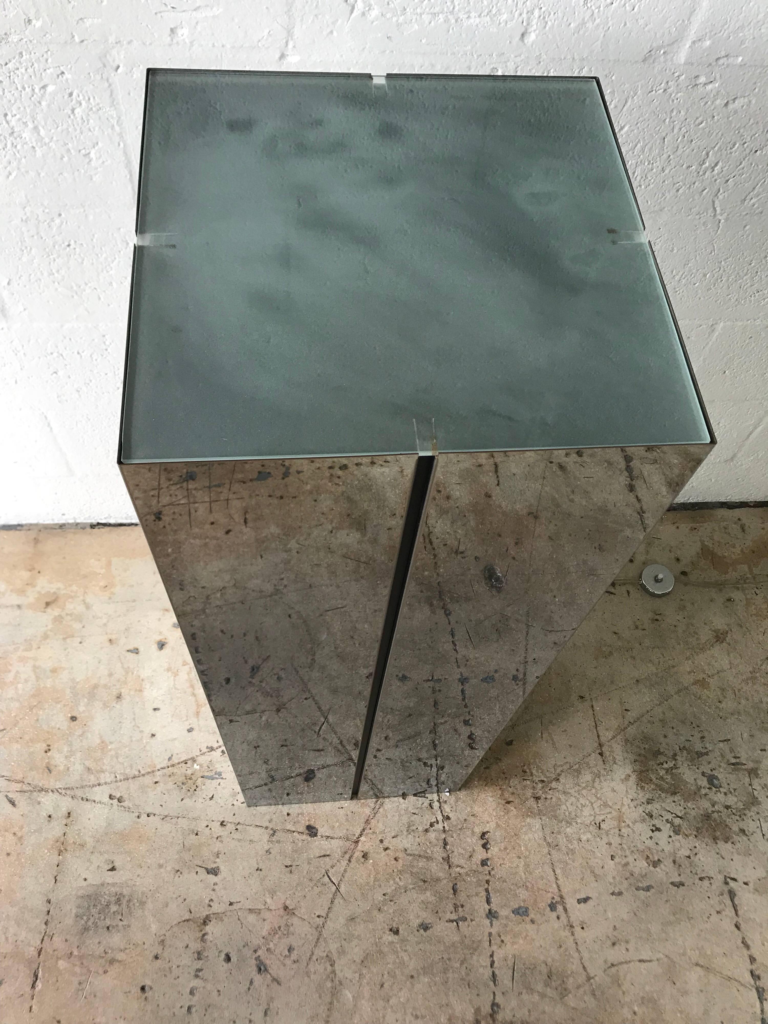 Neal Small Illuminated Steel and Glass Pedestal Stand or Lamp at ...