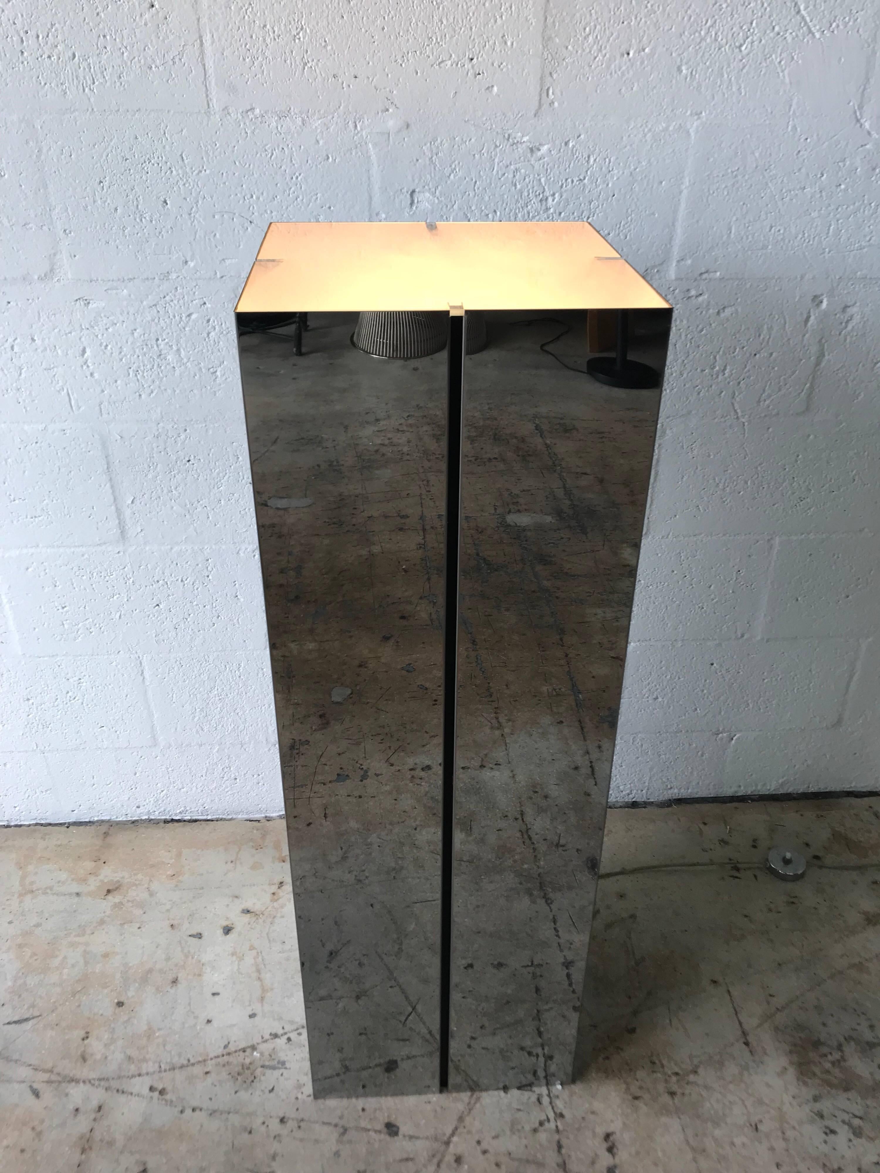 Neal Small Illuminated Steel and Glass Pedestal Stand or Lamp at ...