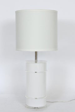 Neal Small Style White Lucite Table Lamp with Clear Lucite Detail, 1970s