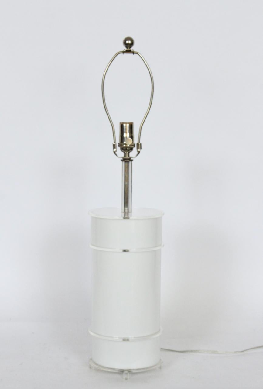 American Neal Small Style White Lucite Table Lamp with Clear Lucite Detail, 1970s For Sale