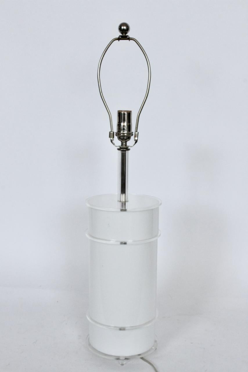 Plated Neal Small Style White Lucite Table Lamp with Clear Lucite Detail, 1970s For Sale
