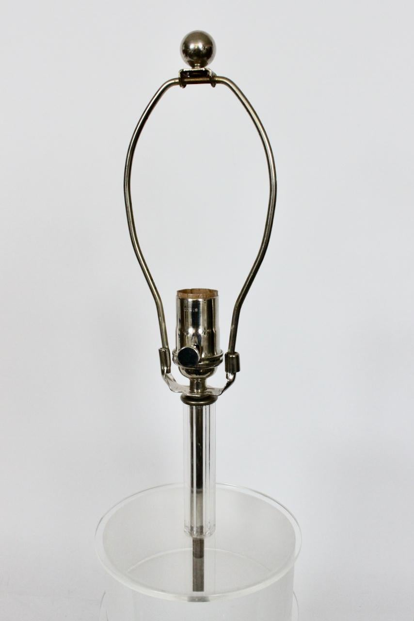 Metal Neal Small Style White Lucite Table Lamp with Clear Lucite Detail, 1970s For Sale
