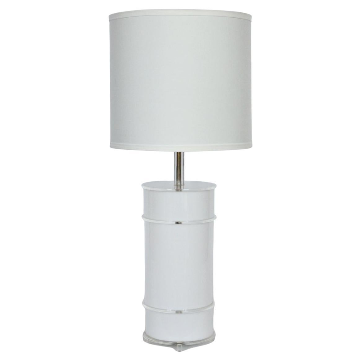 Neal Small Style White Lucite Table Lamp with Clear Lucite Detail, 1970s