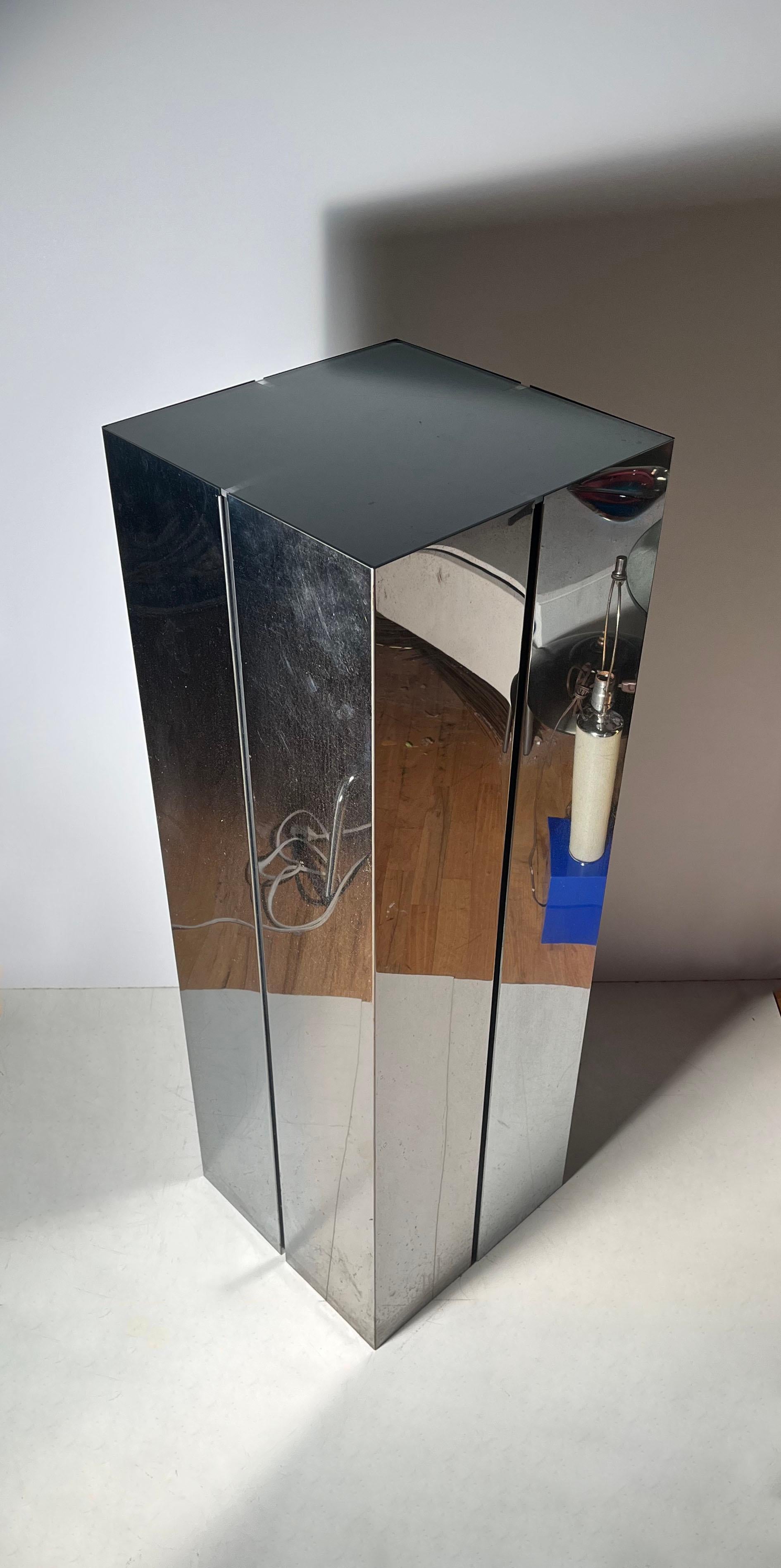 Neal Small Tall Illuminated Light Pedestal Table Stand for Kovacs In Good Condition For Sale In Chicago, IL