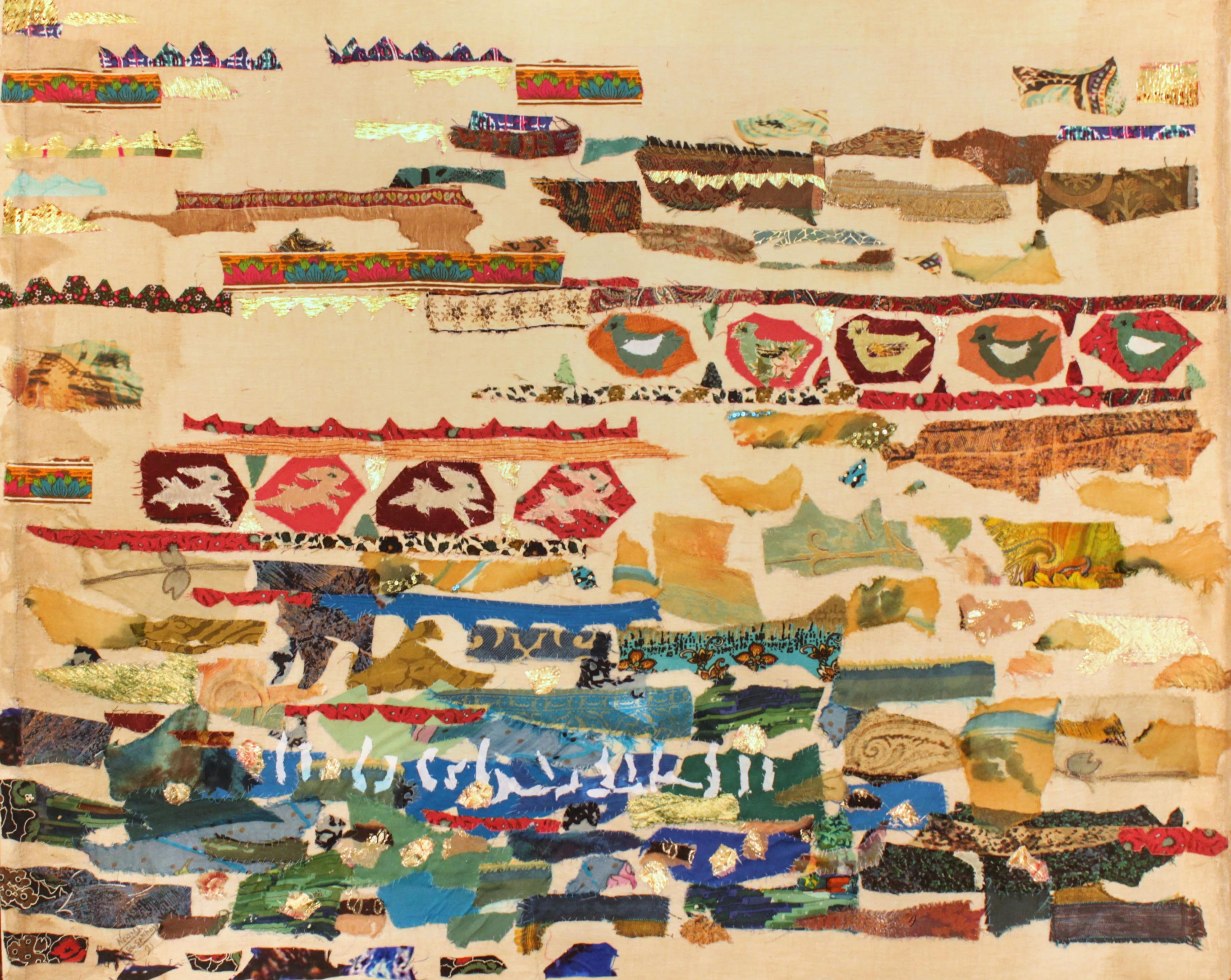 „Abstrakte Melange I“ Abstrakte Collage 35" x 39" Zoll von Neama El Sanhoury

Stoffcollage auf Leinen auf Holz

KÜNSTLER BIO
Neama El Sanhourys Aufwachsen in einem, wie sie es nennt, kultivierten Haushalt hat vor allem dazu geführt, dass sie den