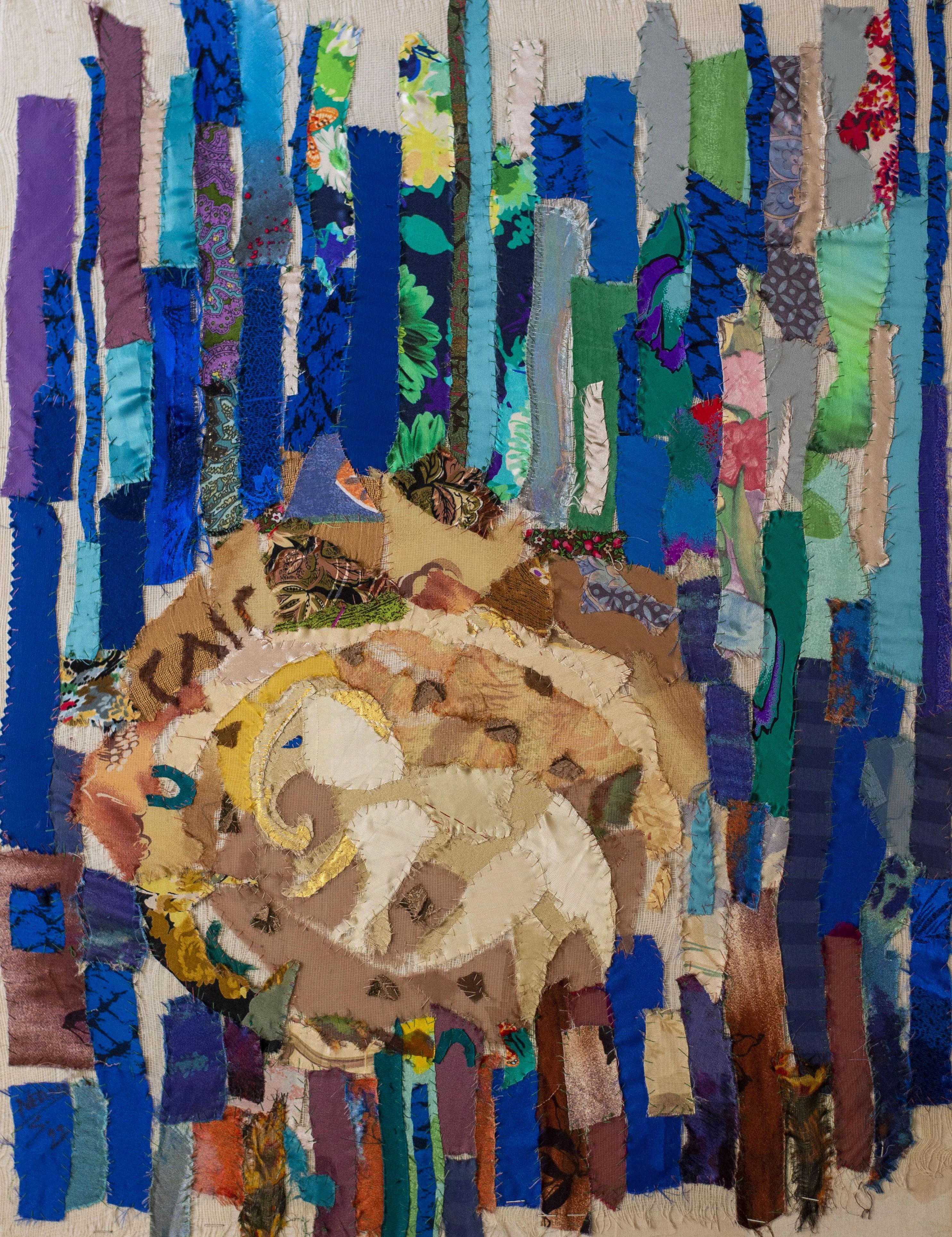 "Elephant" Peinture textile 28" x 22" pouces par Neama El Sanhoury

Support : appliqué de tissu sur lin

Série "Fragments de temps" : 
En fin de compte, l
œuvre d
El Sanhoury est contemplée et générée dans une constitution tout à fait moderne qui