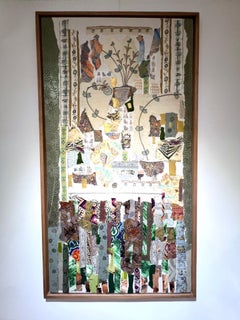 "Fruit of Blessing" fabric appliqué on canvas 59 x 31 in by Neama El Sanhoury