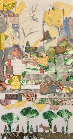 "Land vor der Zeit II" Stoffapplikation auf Leinwand 59 x 31 cm von Neama El Sanhoury