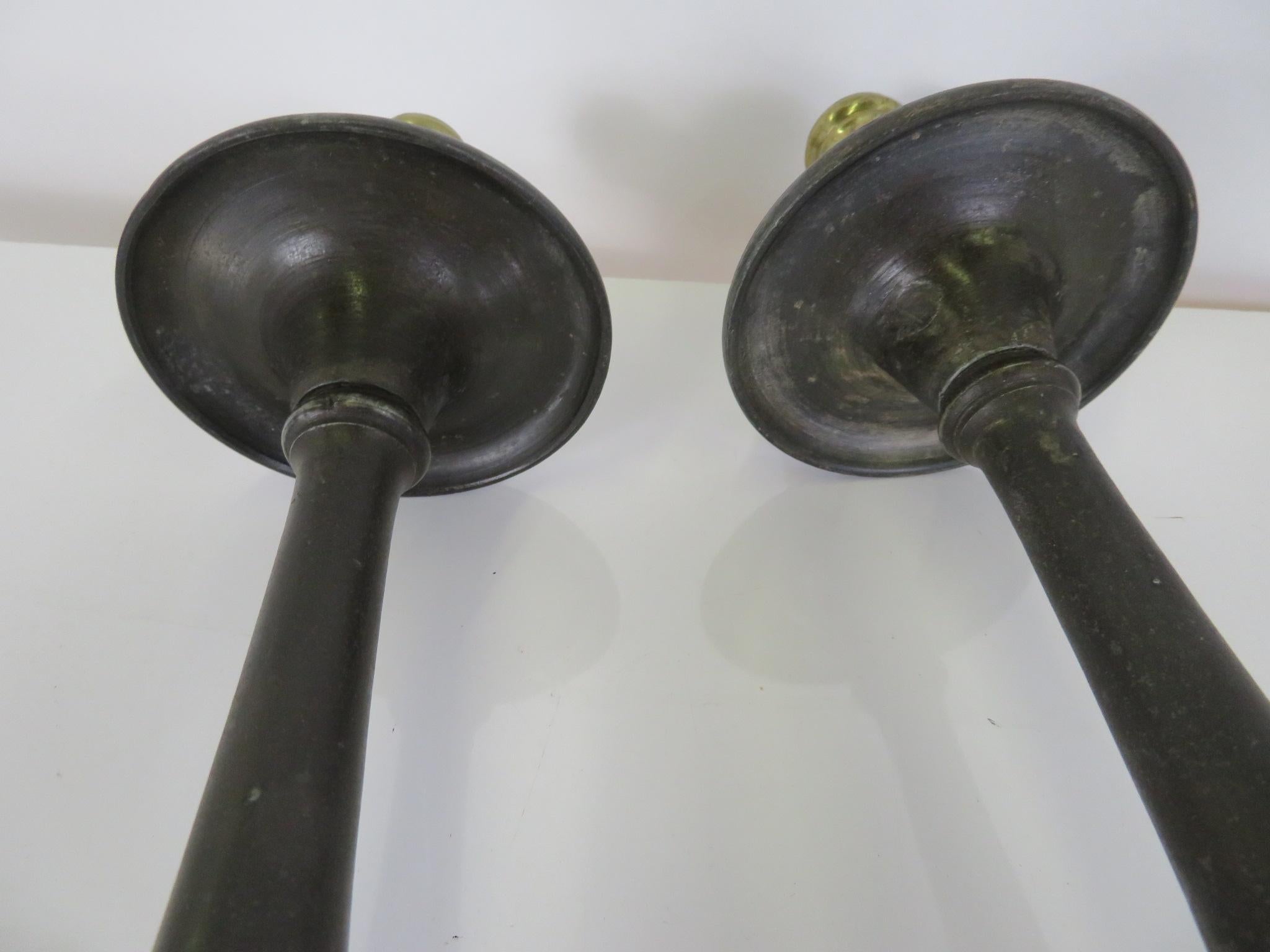 Neapolitan 18th Century Late Baroque Pair of  Bronze Altar Candlesticks For Sale 6