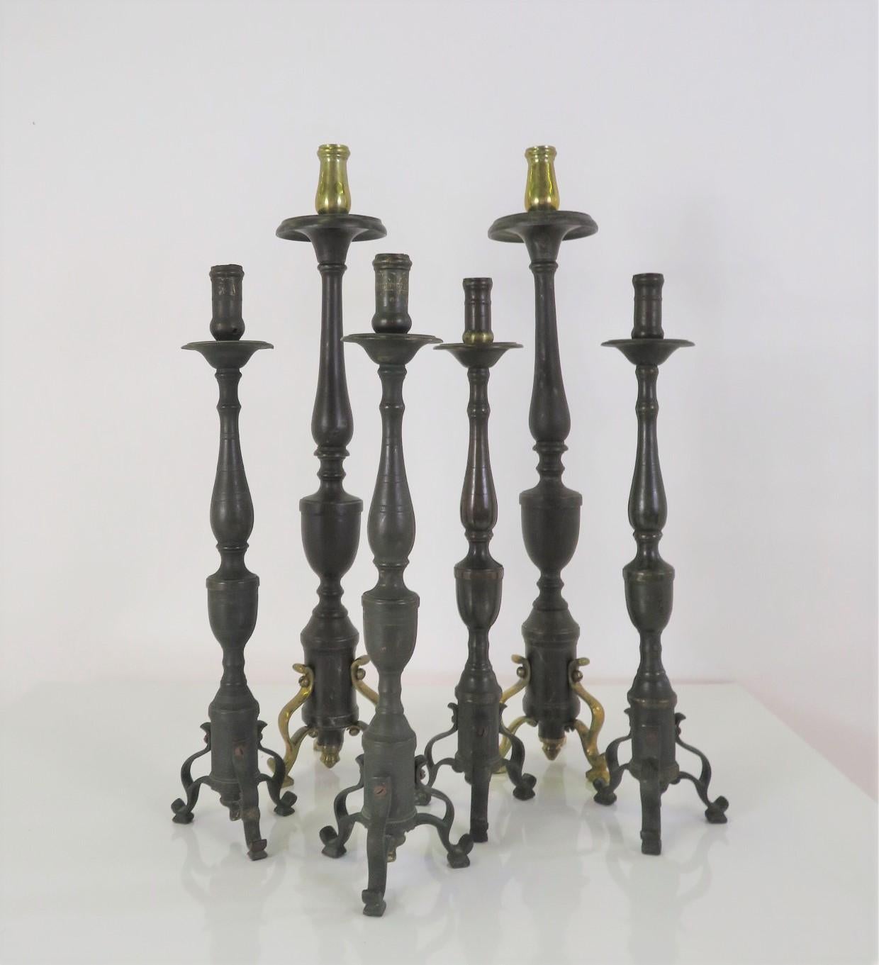 Neapolitan 18th Century Late Baroque Pair of  Bronze Altar Candlesticks For Sale 8