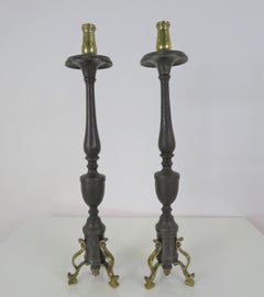 Neapolitan 18th Century Late Baroque Pair of  Bronze Altar Candlesticks