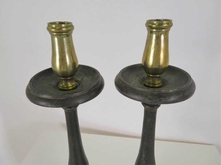 Neapolitan 18th Century Late Baroque Pair of  Bronze Altar Candlesticks In Good Condition For Sale In Miami, FL