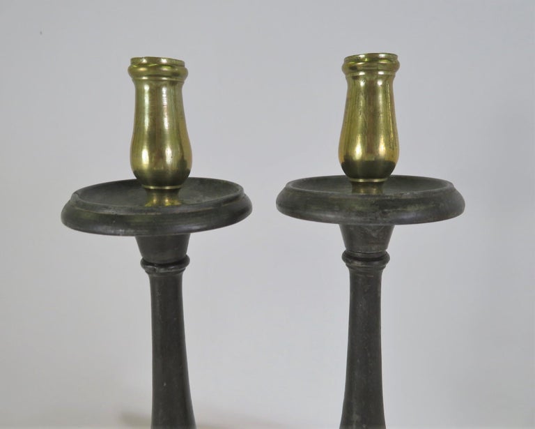 Neapolitan 18th Century Late Baroque Pair of  Bronze Altar Candlesticks For Sale 1