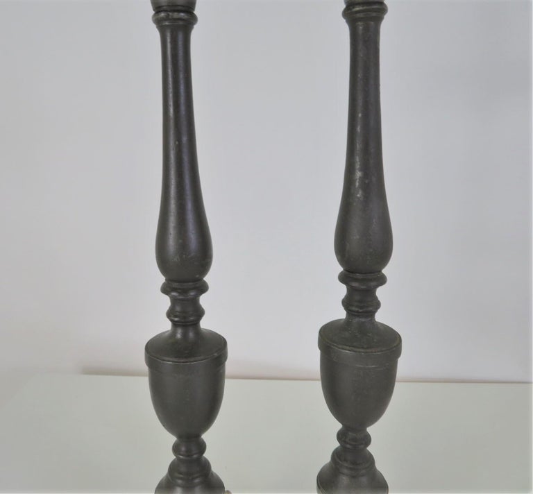 Neapolitan 18th Century Late Baroque Pair of  Bronze Altar Candlesticks For Sale 2