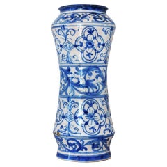 Italienische handbemalte blau-weiße Albarello-Keramik im Neapolitanischen Stil, 1800er Jahre