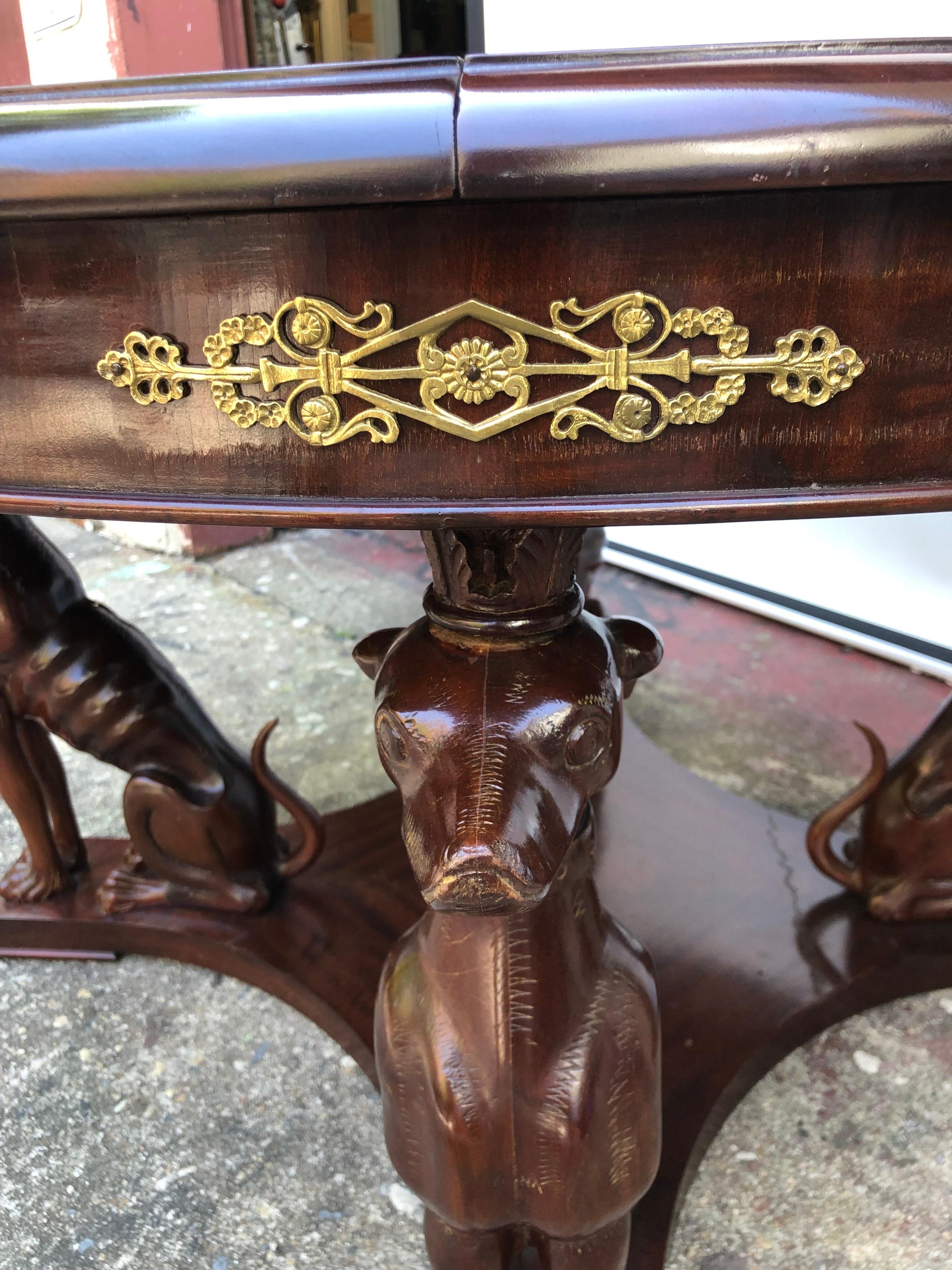 Neapolitan Art Deco Whippet Center/Dining Table with Bronze Mounts, Early 20th C For Sale 8