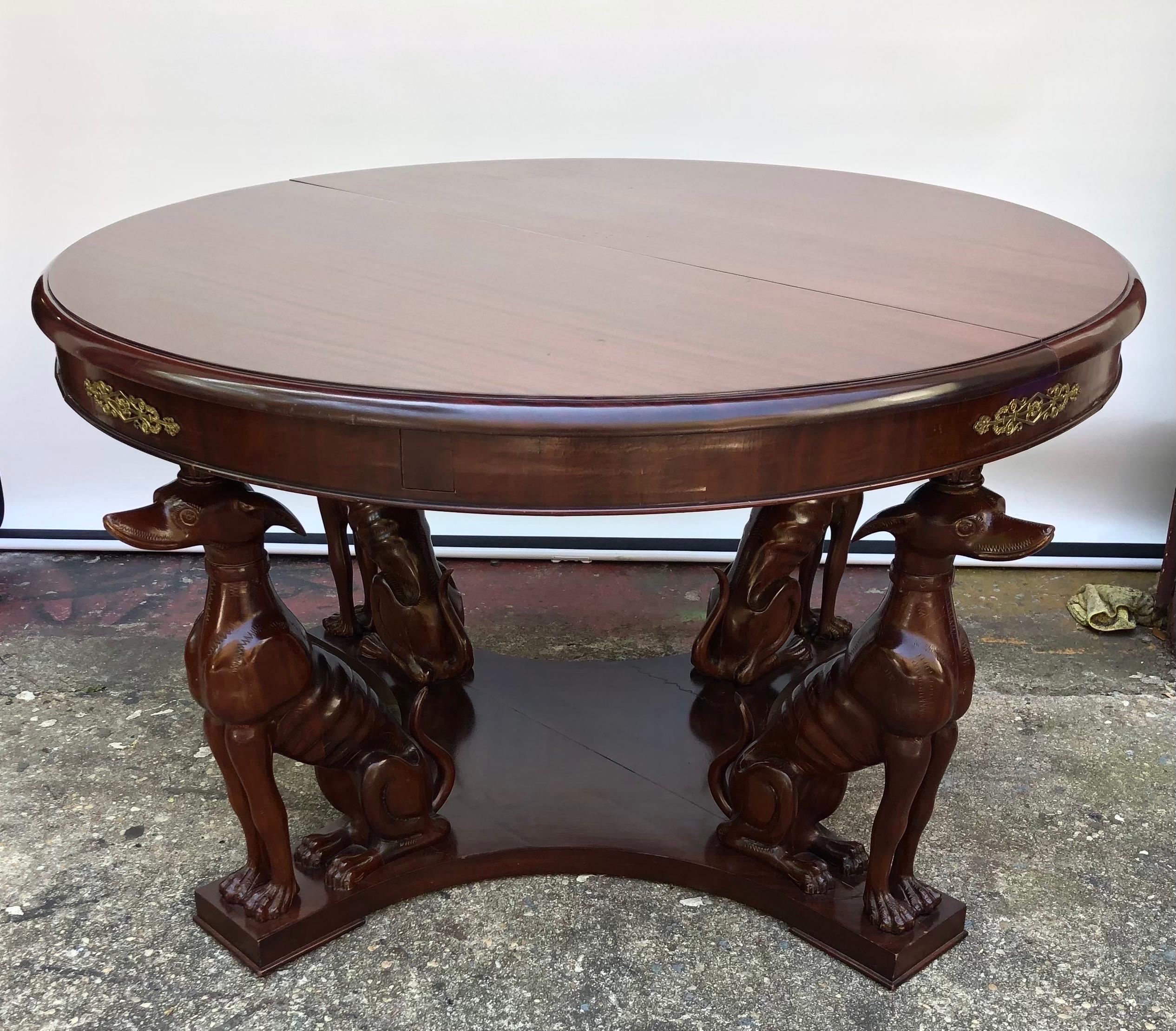 Neapolitan Art Deco Whippet Center/Dining Table with Bronze Mounts, Early 20th C In Good Condition For Sale In Charleston, SC