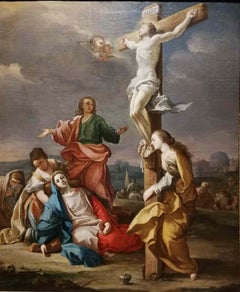 Antique Rococo Neapolitan Crucifixion Religious Painting 18 century oil canvas