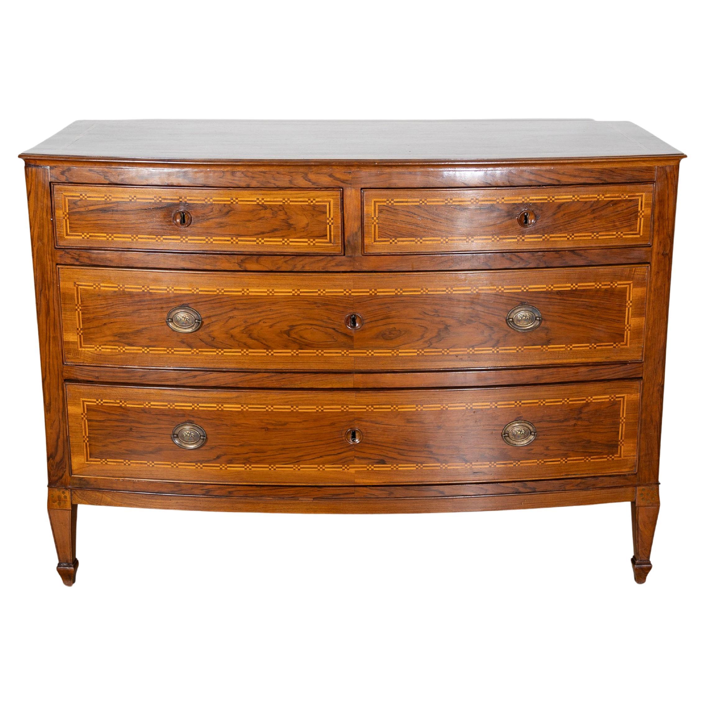 Neapolitan Chest of Drawers in Walnut with Plum Wood Inlay, Italy, 19th Century