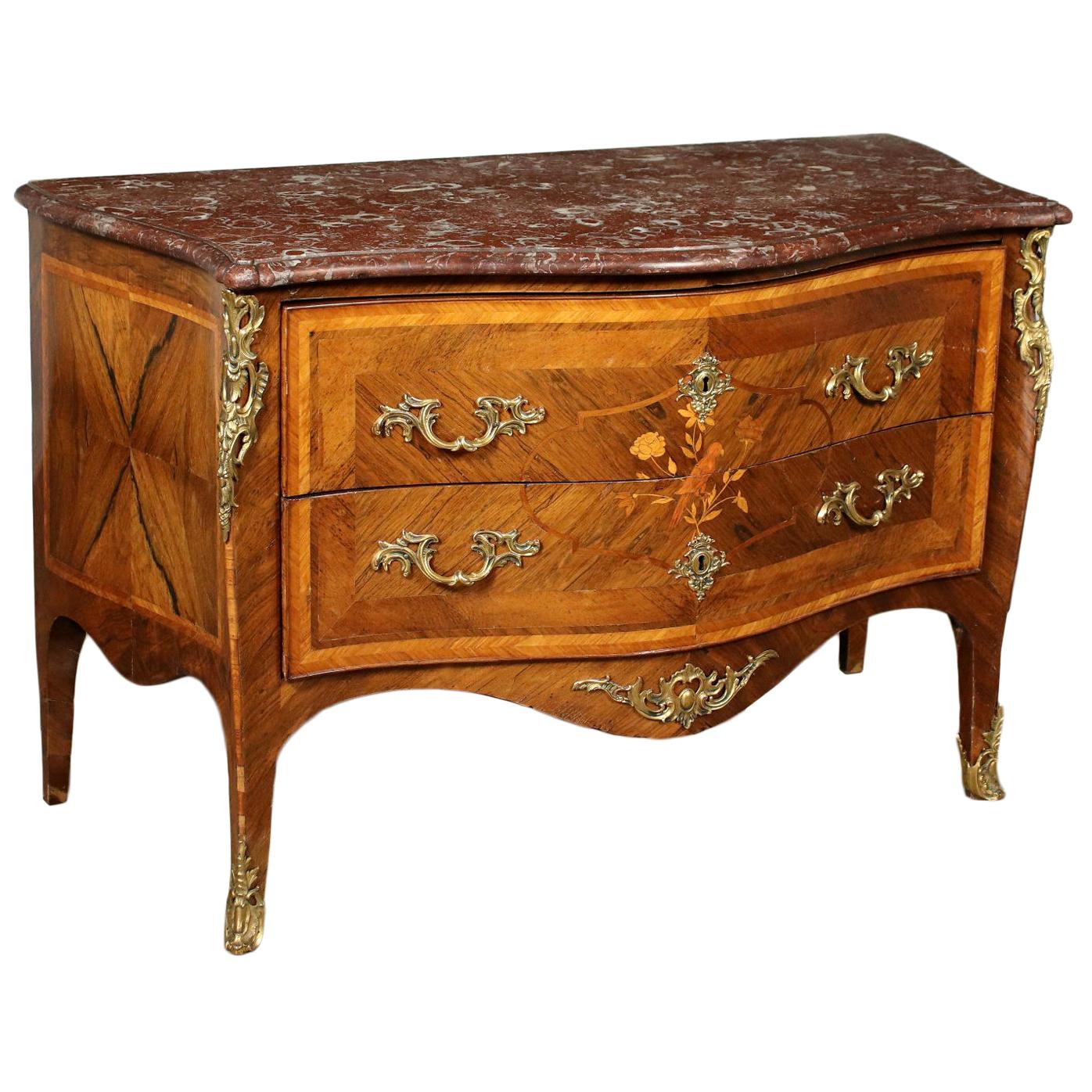 Neapolitan Chest of Drawers Rococo Red Marble Poplar Bronze, Italy, 1700 For Sale
