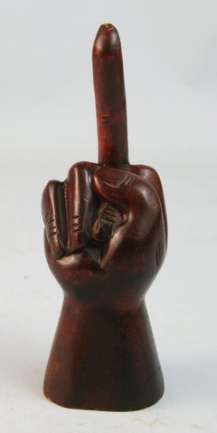Neapolitan Italian Carved Wood Sculpture "The Finger" 1960's