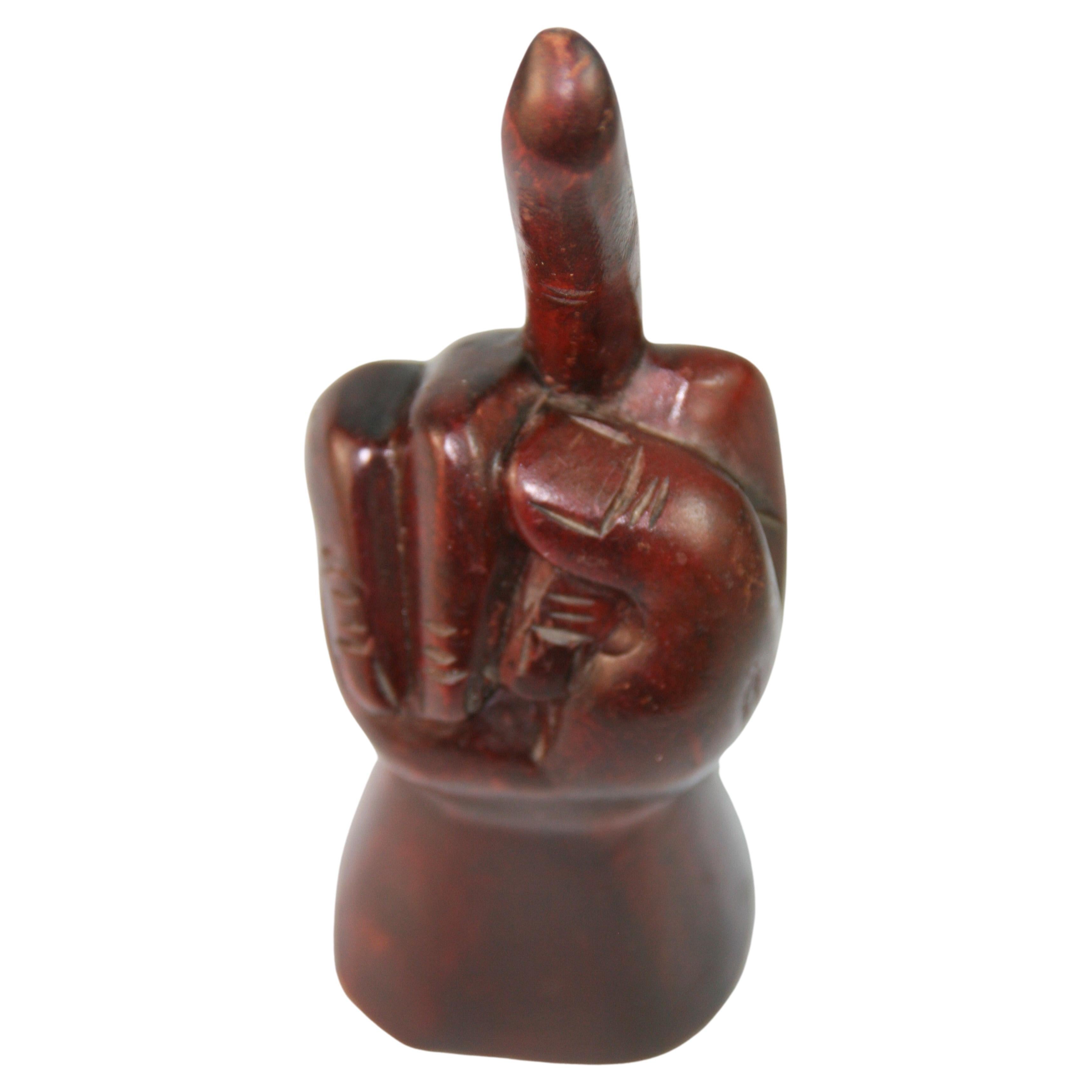 Neapolitan Italian Carved Wood Sculpture "The Finger" 1960's