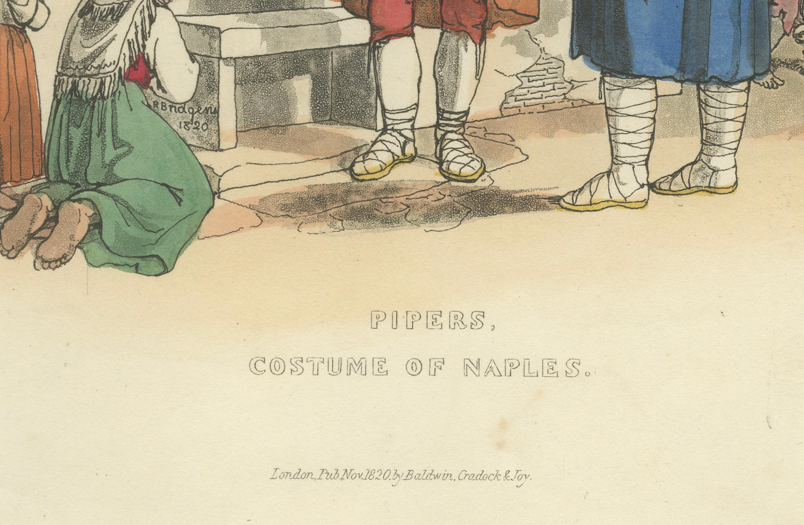 Titre : Pèlerins napolitains - Gravure à l'eau-forte de 1819 de Pinelli & Bridgens

Description : Cette gravure évocatrice de 1819, intitulée 