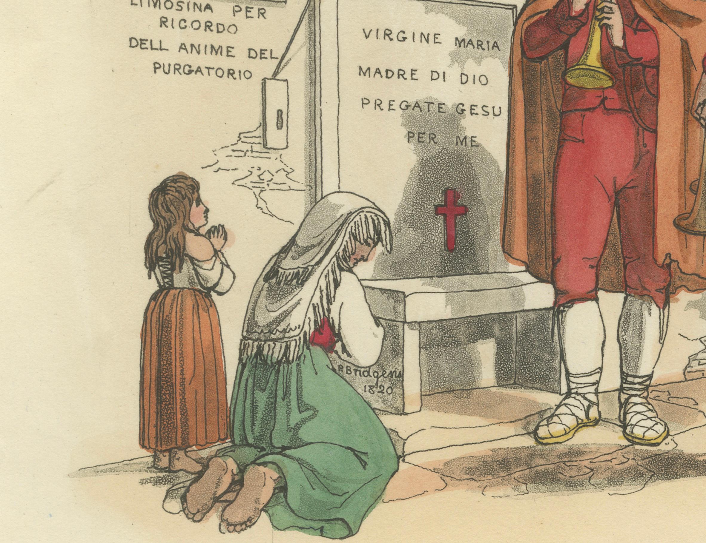 Pèlerins napolitains - Gravure à l'eau-forte de 1819 de Pinelli & Bridgens Bon état - En vente à Langweer, NL