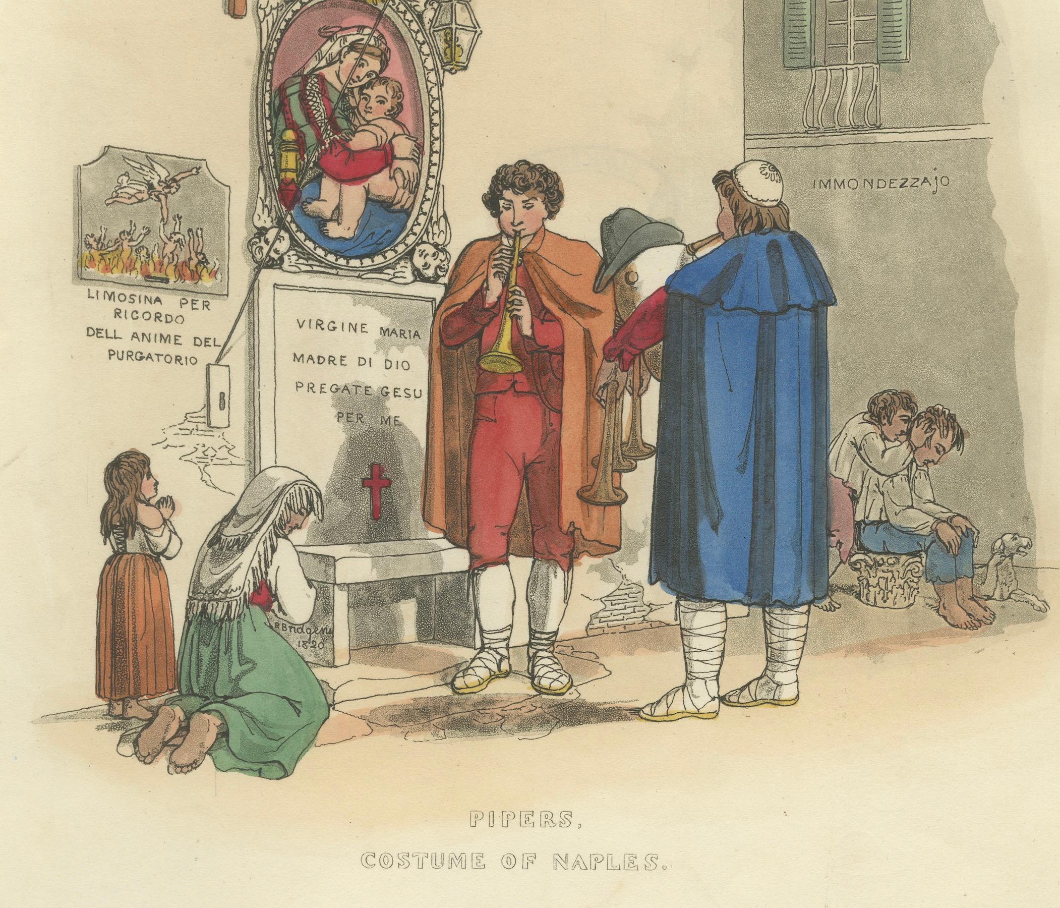 Papier Pèlerins napolitains - Gravure à l'eau-forte de 1819 de Pinelli & Bridgens en vente