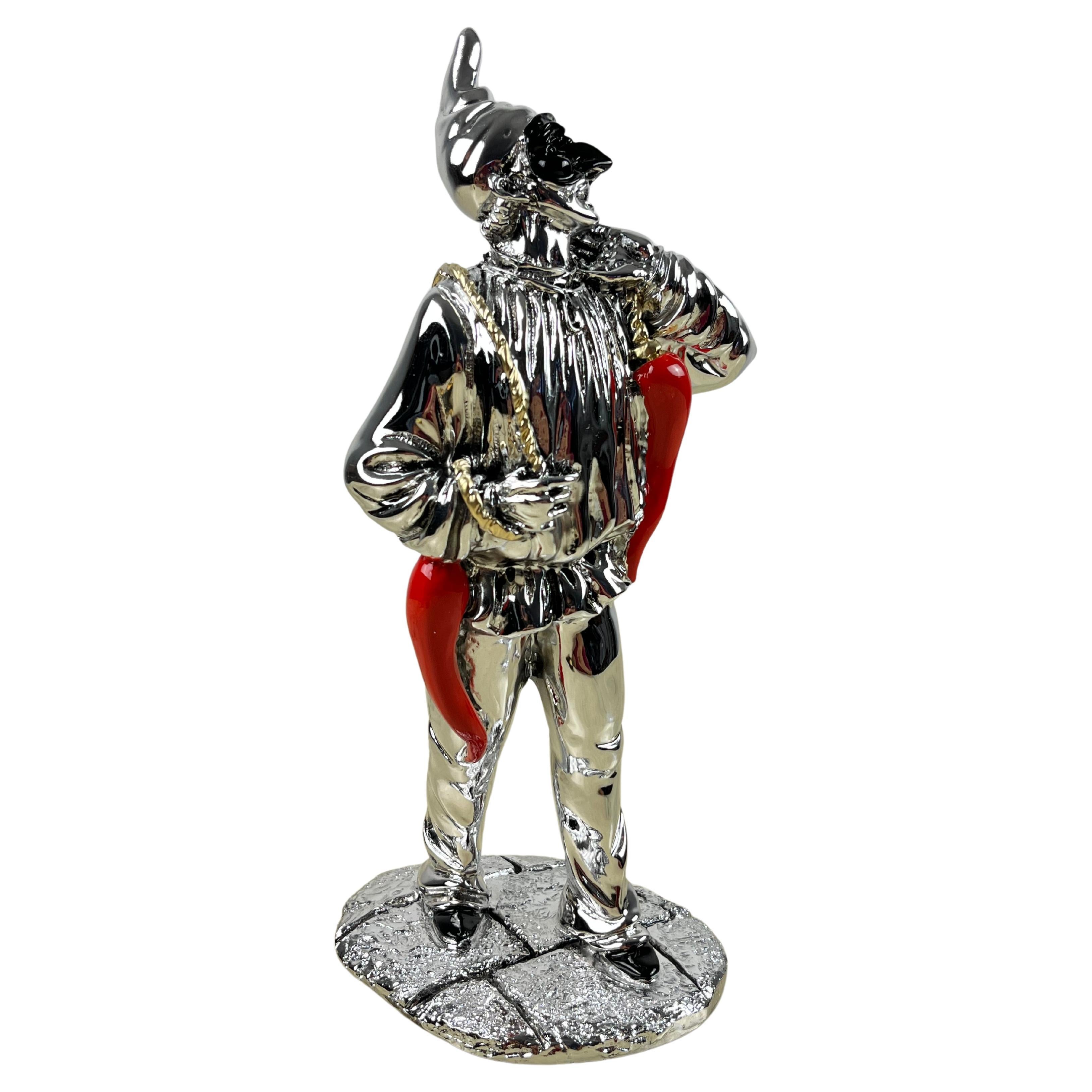 Neapolitan Pulcinella in Silver Foil, made in Italy, 90s For Sale