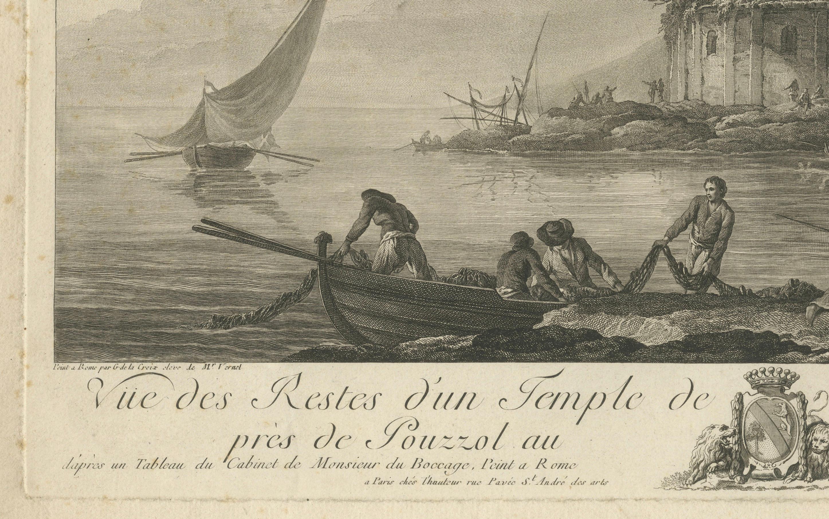 Vue des Restes d'un Temple de Vénus, Isle de Nisida - Antike gestochene Ansicht des Golfs von Neapel (1760er)

Dieser beeindruckende französische Stich aus dem 18. Jahrhundert zeigt eine weitläufige Küstenansicht der Insel Nisida in der Nähe von
