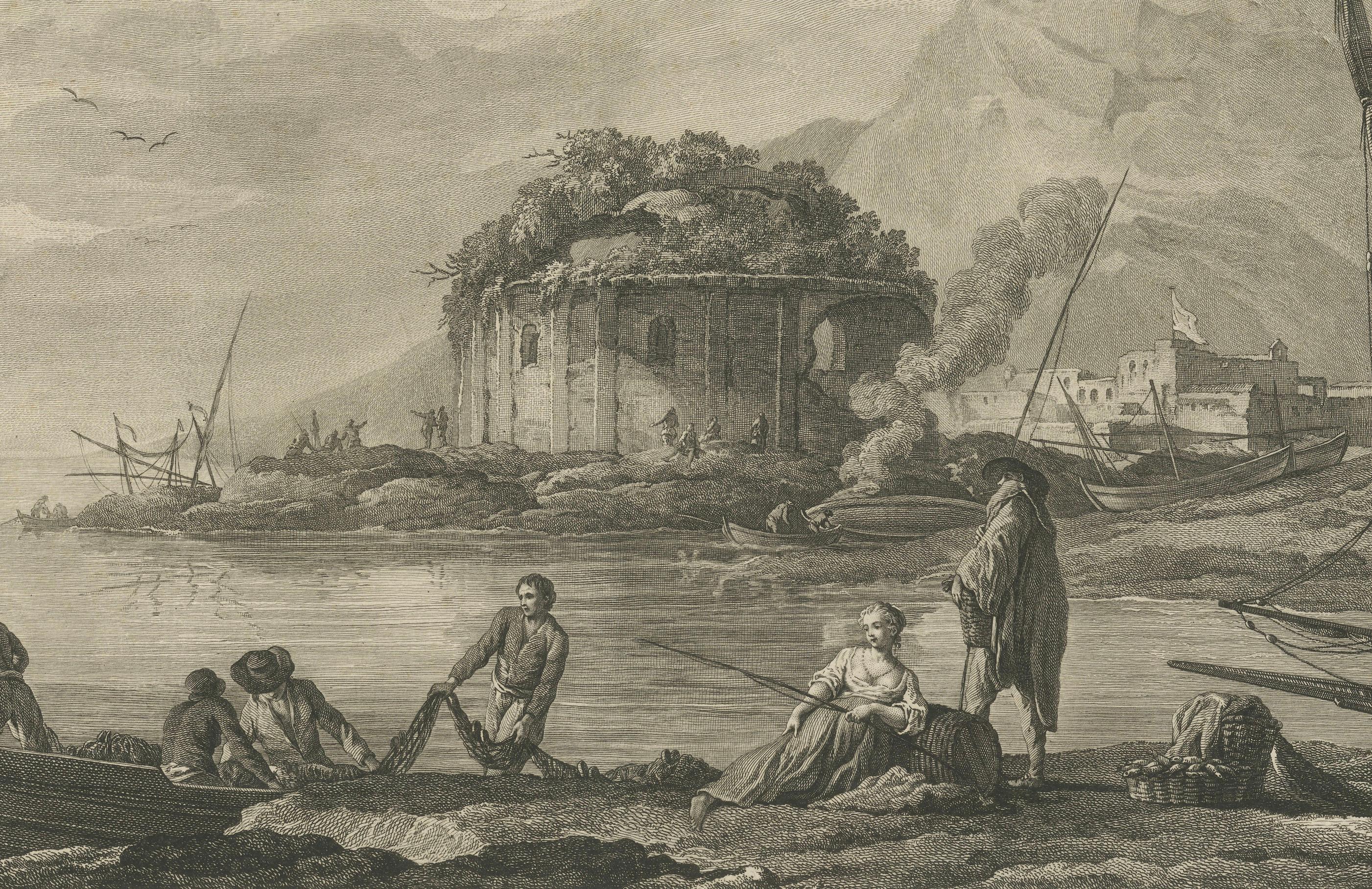 Neapolitanische Ruinen - Antike gestochene Ansicht des Venustempels, Nisida, 1761 (Graviert) im Angebot