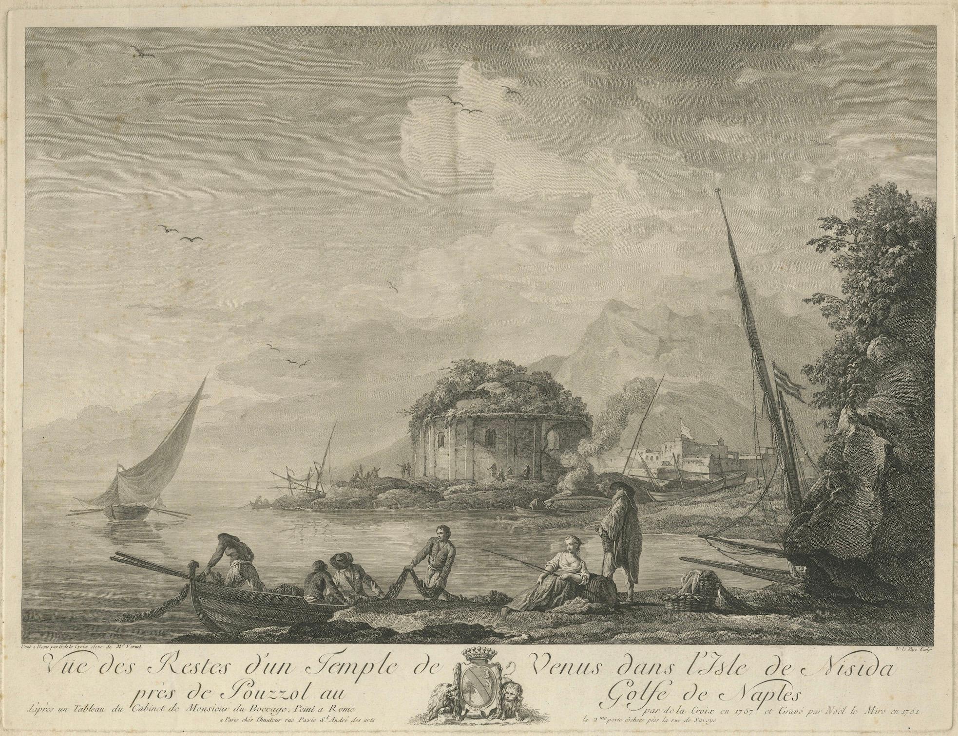 Neapolitanische Ruinen - Antike gestochene Ansicht des Venustempels, Nisida, 1761 (Mitte des 18. Jahrhunderts) im Angebot