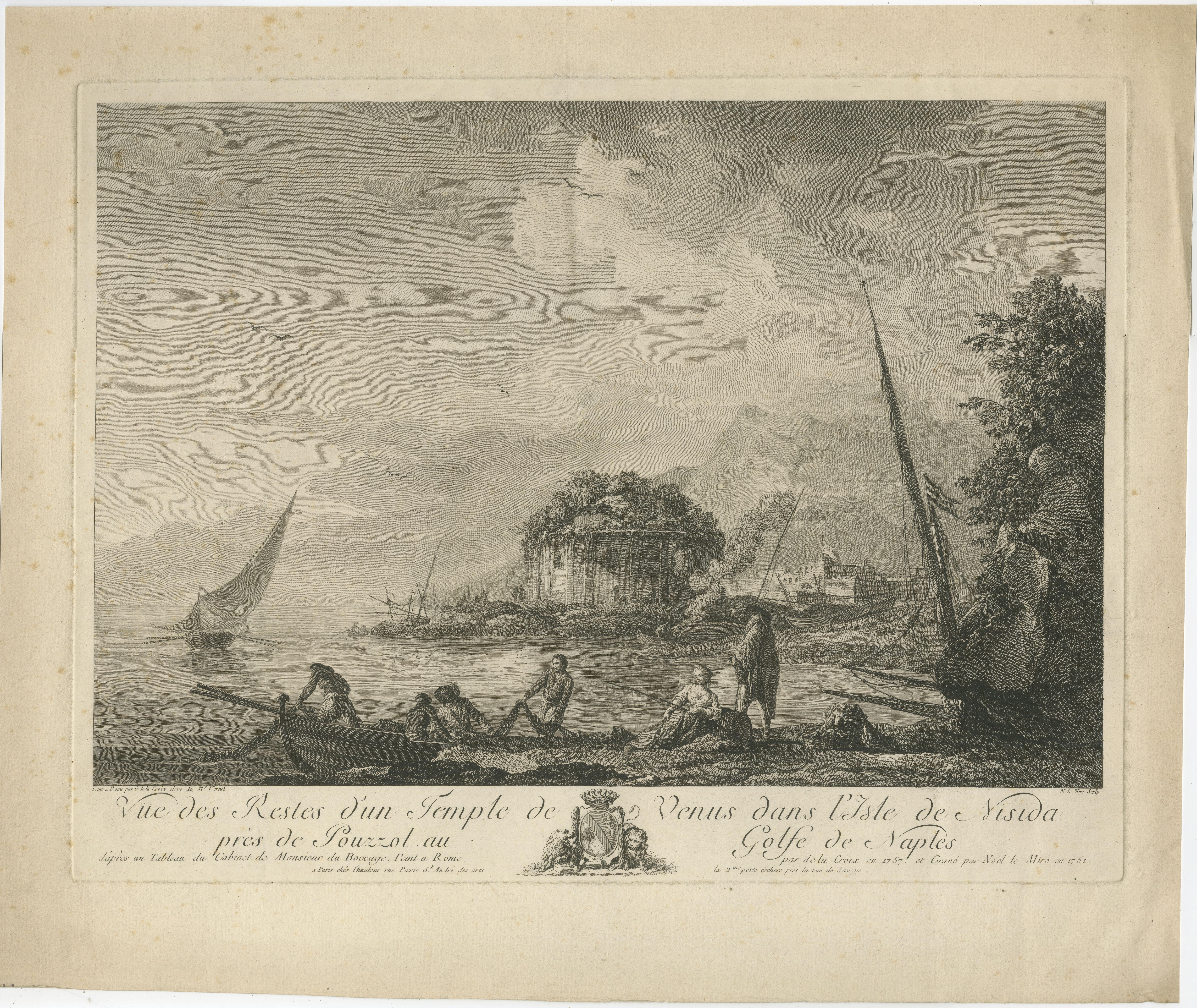 Neapolitanische Ruinen - Antike gestochene Ansicht des Venustempels, Nisida, 1761 im Angebot 1