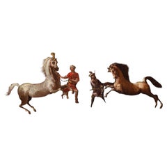 Neapolitan School, 17th Century Pair of Landscapes with Equestrian Scenes