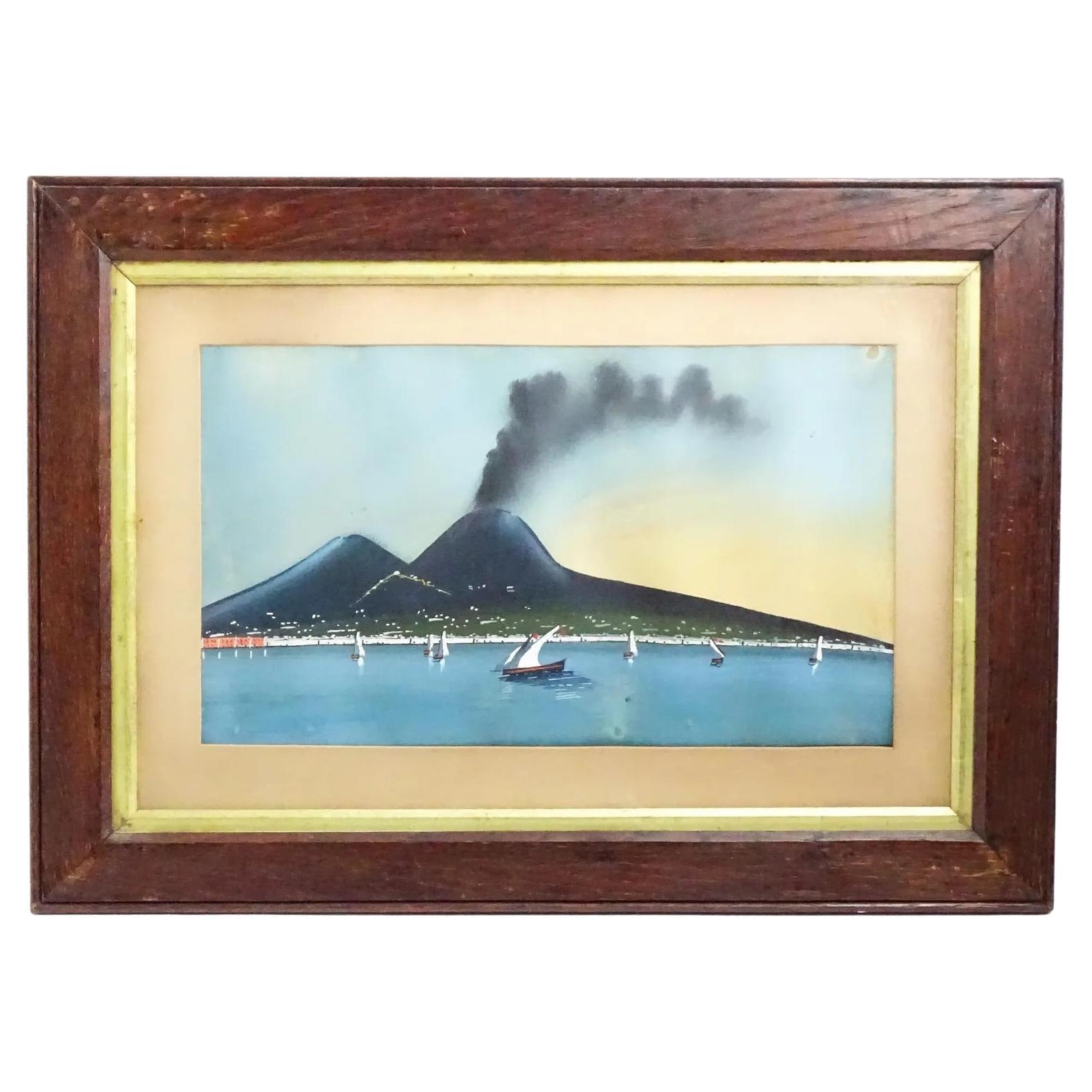 Neapolitan School, Gouache, View of Mount Vesuvius and the Bay of Naples For Sale