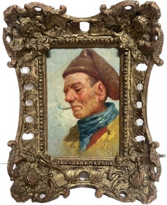 The Pipe Smoker Late 19th Century Italian Signed Oil Painting Portrait of Man